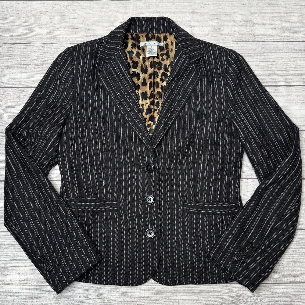 CAbi Joey Size 6 Style 364 Blazer  Women's Striped‎ Lined Polyester Black White